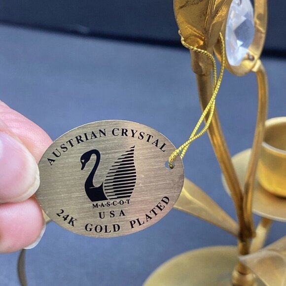 90s MASCOT USA Austrian Crystal Hummingbird Candle Holder 24K Gold Plated 8" New - Picture 3 of 10